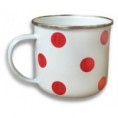 Hrnček 460ml BIELY/ČERVENÉ BODKY smalt 